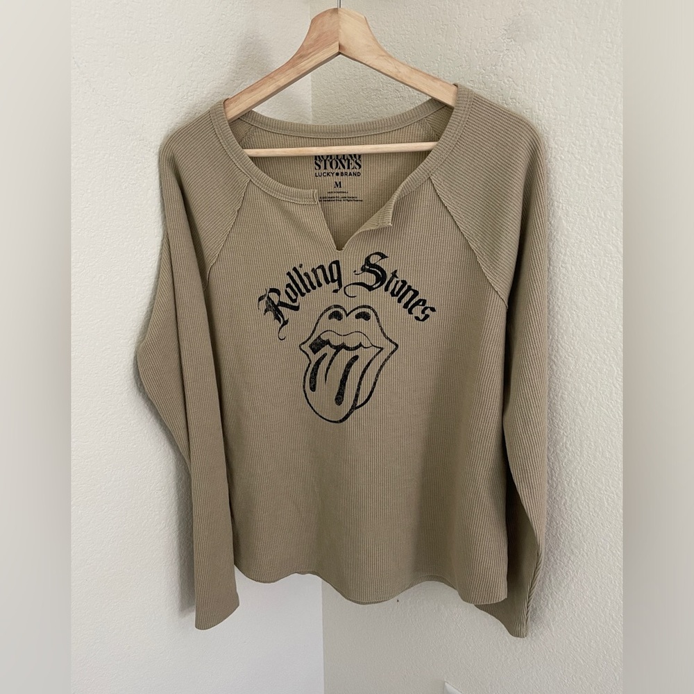 Lucky brand beige long sleeve graphic top rolling stone ‘78 tour size M - Picture 2 of 5